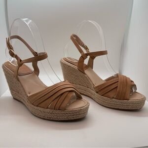 Sofft Tan Espadrille Wedge Sandals